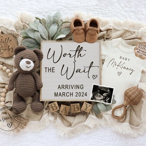 Pregnancy Announcement Digital \ Gender Neutral \ Editable Template \ Baby Announcement Boho \ Pregnancy Reveal Idea\ Worth the Wait