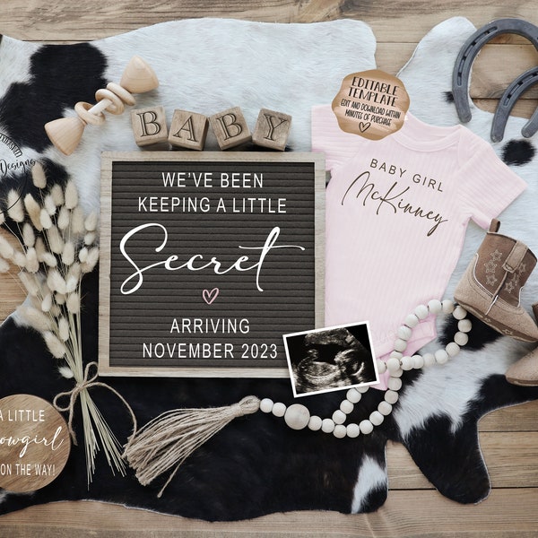 Digital Western Pregnancy Announcement | Cowgirl Baby Announcement |  Social Media Facebook Instagram | Editable Template | It's a Girl