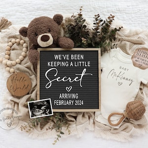 Neutral Pregnancy Announcement Digital, Teddy Bear Baby Announce, Instant Editable Template, Social Media Reveal, Keeping A Secret