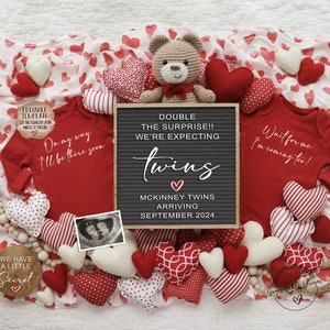 Valentine Twin Pregnancy Announcement: Neutral Editable Template (Digital Download)