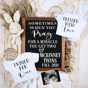 Twin Pregnancy Announcement: Sometimes You Pray for a Miracle You Get Two Editable Template image 2