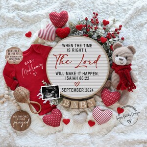 Religious Valentine Pregnancy Announcement Digital, Gender Neutral Baby Reveal Instant Editable Template, Social Media, When The Time