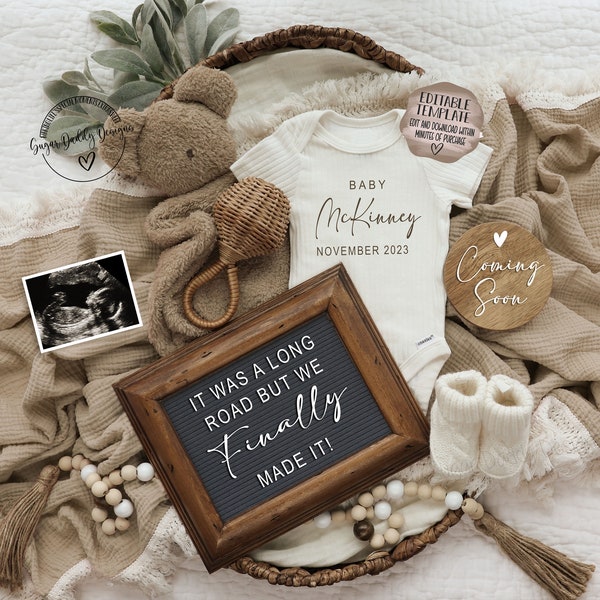 Pregnancy Announcement Digital | Editable Template | Gender Neutral Boho Baby | Baby Reveal | Finally Pregnant | Rainbow Baby | Miracle Baby