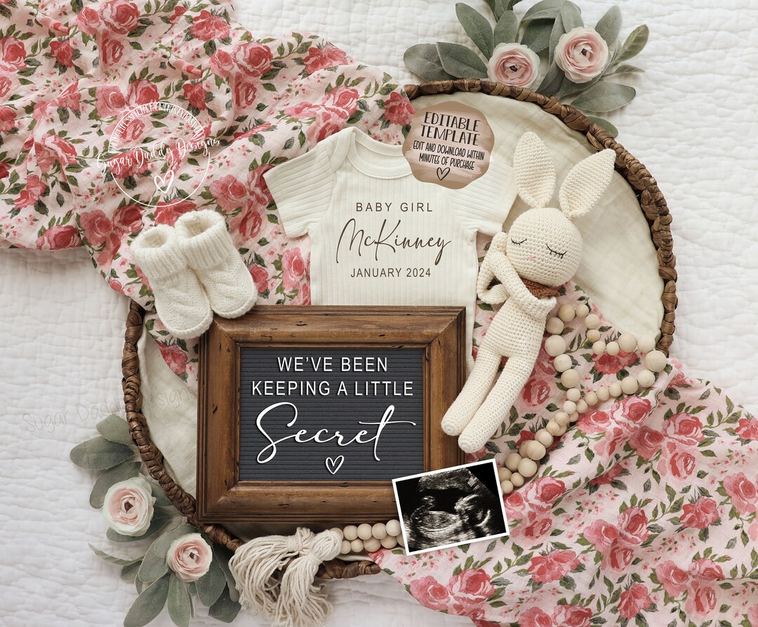 Baby Girl Digital Pregnancy Announcement It's a Girl Gender Reveal Baby