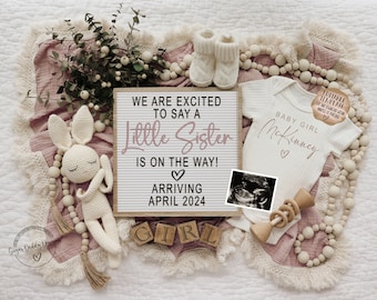 Baby Sister Pregnancy Announcement: Boho Girl Gender Reveal (Digital)