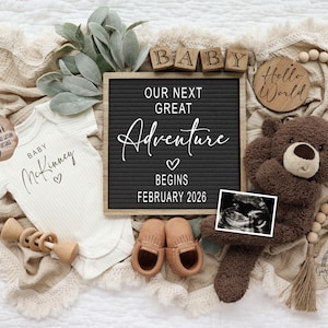 Neutral Teddy Bear Pregnancy Announcement: Editable Social Media Template (Digital Download)