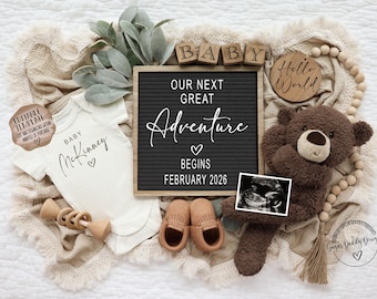 Neutral Teddy Bear Pregnancy Announcement: Editable Social Media Template (Digital Download)