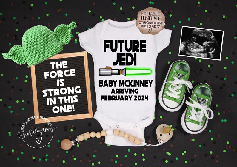 Star Wars Baby Yoda Personalized Pregnancy Announcement Future Jedi Custom Pregnancy Announcement Social Media Custom Baby Announcement image 1