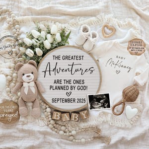 Neutral Pregnancy Announcement Digital, Religious Baby Announcement, Social Media Announcement, Editable Template, Greatest Adventure
