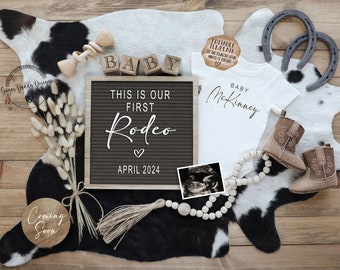 Western Pregnancy Announcement Digital, Cowboy Baby Announcement, Social Media Facebook Instagram, Editable Template, Our First Rodeo