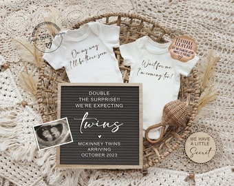 Twin Pregnancy Announcement | Editable Template | Neutral Digital Twin Announcement | Surprise Twins Reveal | Twin Baby Announcement