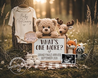 Last Baby Announcement Digital: Woodland Grand Finale, Editable Pregnancy Template