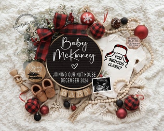 Christmas Pregnancy Announcement Digital, Funny Surprise Baby Announcement, Christmas Vacation Card, Editable Template, Gender Neutral