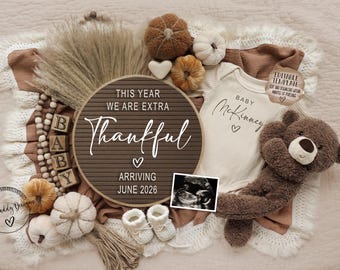 Fall Pregnancy Announcement: Editable Thankful Baby Reveal (Digital)