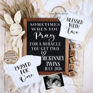 Twin Pregnancy Announcement: Sometimes You Pray for a Miracle You Get Two Editable Template image 1