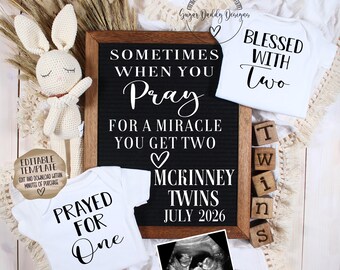 Twin Pregnancy Announcement: Sometimes You Pray for a Miracle You Get Two Editable Template