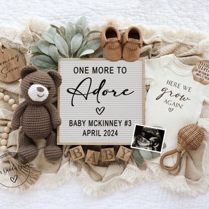 Pregnancy Announcement, Digital, Gender Neutral, Baby Announcement, Editable Template, One More to Adore, Here We Grow Again, Social Media