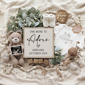 Pregnancy Announcement, Digital, Gender Neutral, Baby Announcement, Editable Template, One More to Adore, Here We Grow Again, Social Media