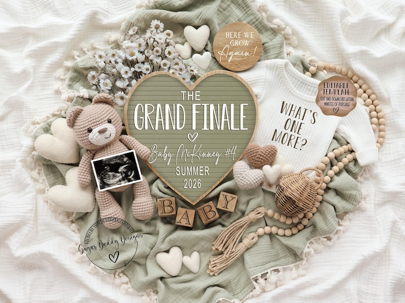 Last Baby Announcement Digital: Teddy Bear, Editable Template image 2