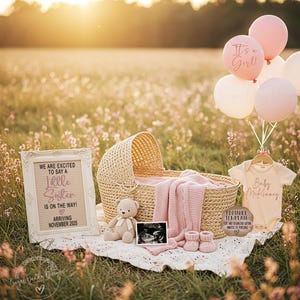 Baby Schwester Digitale Schwangerschaftansage für Social Media, Es ist eine Mädchen Rosa Geschlecht Enthüllung, bearbeitbare kleine Schwester Geschlecht Enthüllung