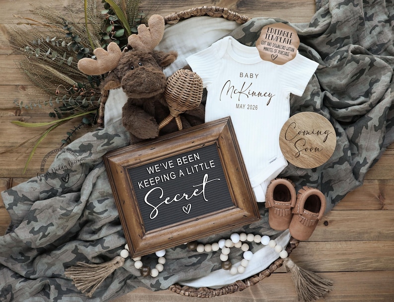 Custom Camouflage Baby Announcement - Moose Theme Pregnancy Reveal Template (Digital Download) image 1