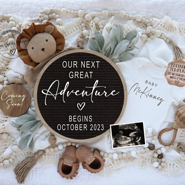 Digital Pregnancy Announcement\ Editable Template \ Social Media \ Lion Safari Theme \ Baby Announcement \ Gender Neutral \ Great Adventure