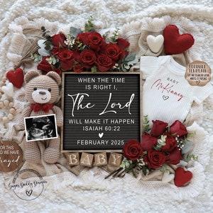 Religiöse Valentinstag Schwangerschaft Ankündigung Digital, Gender Neutral Baby Reveal Sofort bearbeitbare Vorlage, Social Media, wenn die Zeit
