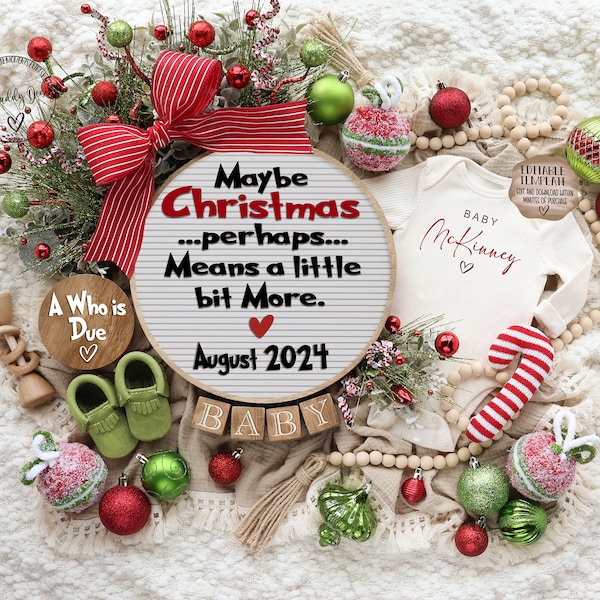Christmas Pregnancy Announcement Digital, Funny Surprise Baby Reveal, Christmas Grinch Theme, Christmas Means a bit More, Editable Template