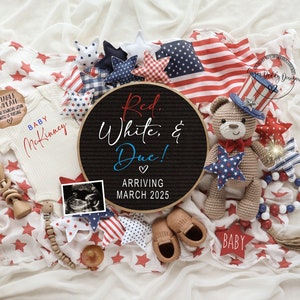 Fourth of July Pregnancy Announcement: Red, White & Due (Digital Template)