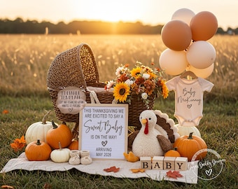 Fall Baby Announcement • Thanksgiving Pregnancy Reveal • Editable Digital Template