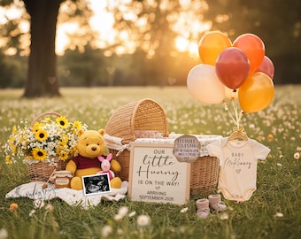 Winnie the Pooh Pregnancy Announcement: Gender Neutral, Editable Template (Digital)