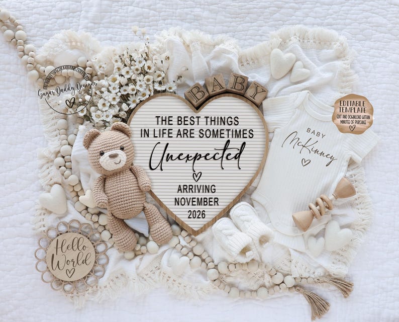 Unexpected Pregnancy Announcement: Teddy Bear, Editable Template (Digital Download) image 1