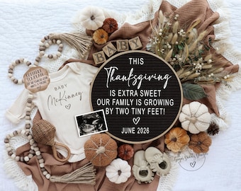 Thanksgiving Pregnancy Announcement: Thankful Baby Reveal Editable Template (Digital Download)