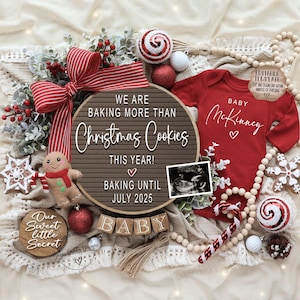 Christmas Cookie Baby Announcement Digital, Holiday Pregnancy Announcement, Social Media Reveal, Christmas Instant Editable Template