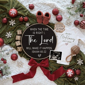 Pregnancy Announcement Digital Scripture, Gender Neutral Boho, Editable Template, Baby Announcement Religious, When The Time Is Right