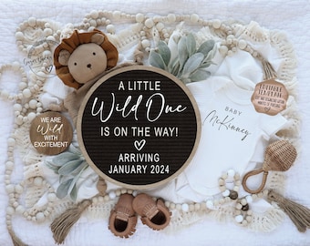 Lion Safari Pregnancy Announcement • Wild One Baby Reveal • Digital Editable Template