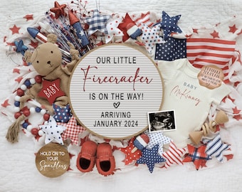 4th of July Baby Announcement: Little Firecracker, Editable Template (Digital)