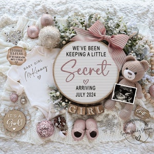 Christmas Girl Digital Gender Announcement for Social Media, It's a Girl Gender Reveal Baby Announce, Editable Boho Gender Reveal