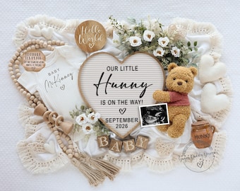 Little Hunny Schwangerschaftsmitteilung | Winnie Puuh Baby offenbaren | Digitale Vorlage