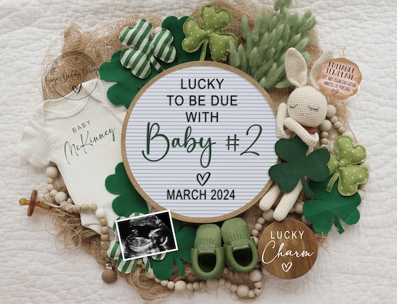 St. Patrick's Baby #2 Announcement: Lucky Charm Template (Digital)