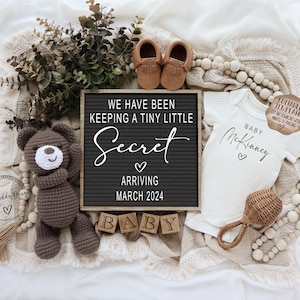 Annuncio di gravidanza neutro digitale, annuncio di nascita boho, social media Facebook Instagram, modello modificabile, mantenere un piccolo segreto