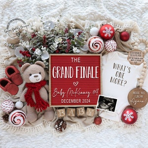 Christmas Last One Pregnancy Announcement, Digital, Grand Finale, Teddy Bear Baby Announcement,  Social Media, Editable Template, One More