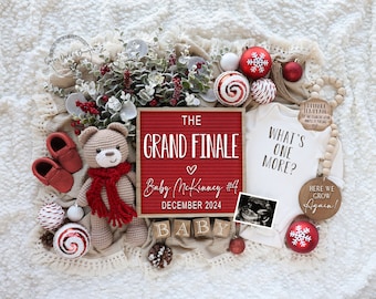 Christmas Last One Pregnancy Announcement, Digital, Grand Finale, Teddy Bear Baby Announcement,  Social Media, Editable Template, One More