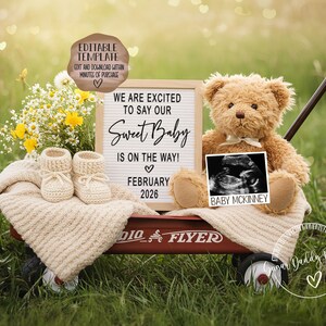 Pregnancy Announcement, Digital Baby Announcement Template, Cute Pregnancy Reveal Ideas, Instant Download, Teddy Bear, Instagram, Sweet Baby