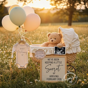 Pregnancy Announcement Template, Digital Pregnancy Announcement, Instant Download Baby Announcement, Editable Baby Announcement, Secret