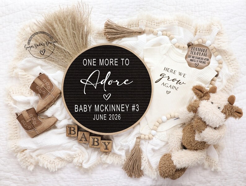 One More to Adore • Digital Western Pregnancy Announcement • Editable Baby Reveal Template image 2