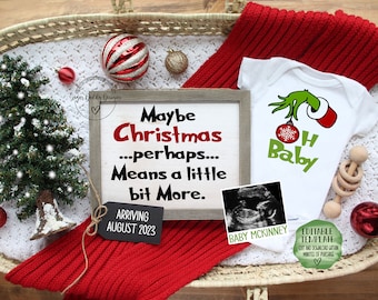 Christmas Pregnancy Announcement Digital | Funny Surprise Baby Announcement | Christmas Grinch Theme | Editable Template | Gender Neutral