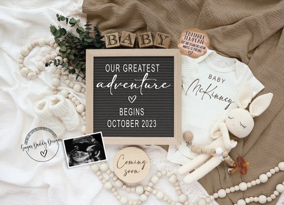 Neutral Pregnancy Announcement Digital | Boho Baby Announcement | Social Media Facebook Instagram | Editable Template | Our Next Adventure Il_570xn