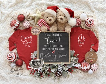 Faire-part de grossesse de Noël surprise des jumeaux : modèle numérique modifiable
