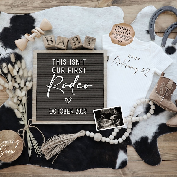 Western Pregnancy Announcement Digital | Cowboy Baby Announcement | Social Media Facebook Instagram | Editable Template| Not Our First Rodeo